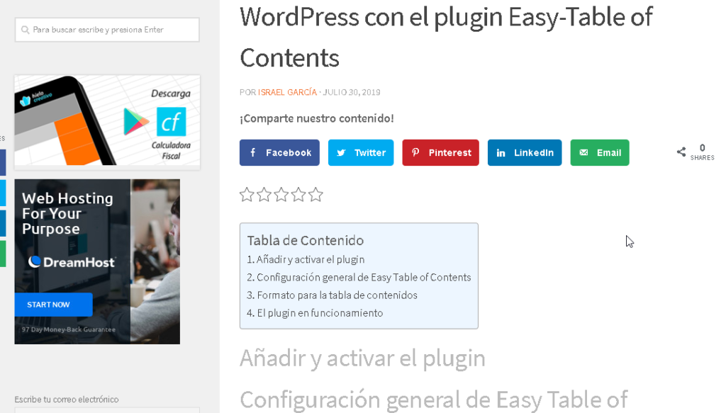 Como crear tablas de contenidos en WordPress con el plugin Easy-Table of Contents - CableNaranja